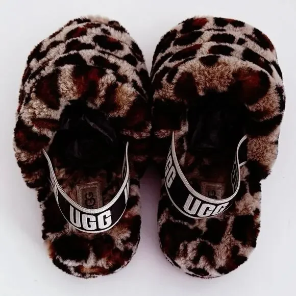UGG Fluff Yeah leopard slides animal print slippers women’s size 8 - Picture 8 of 8